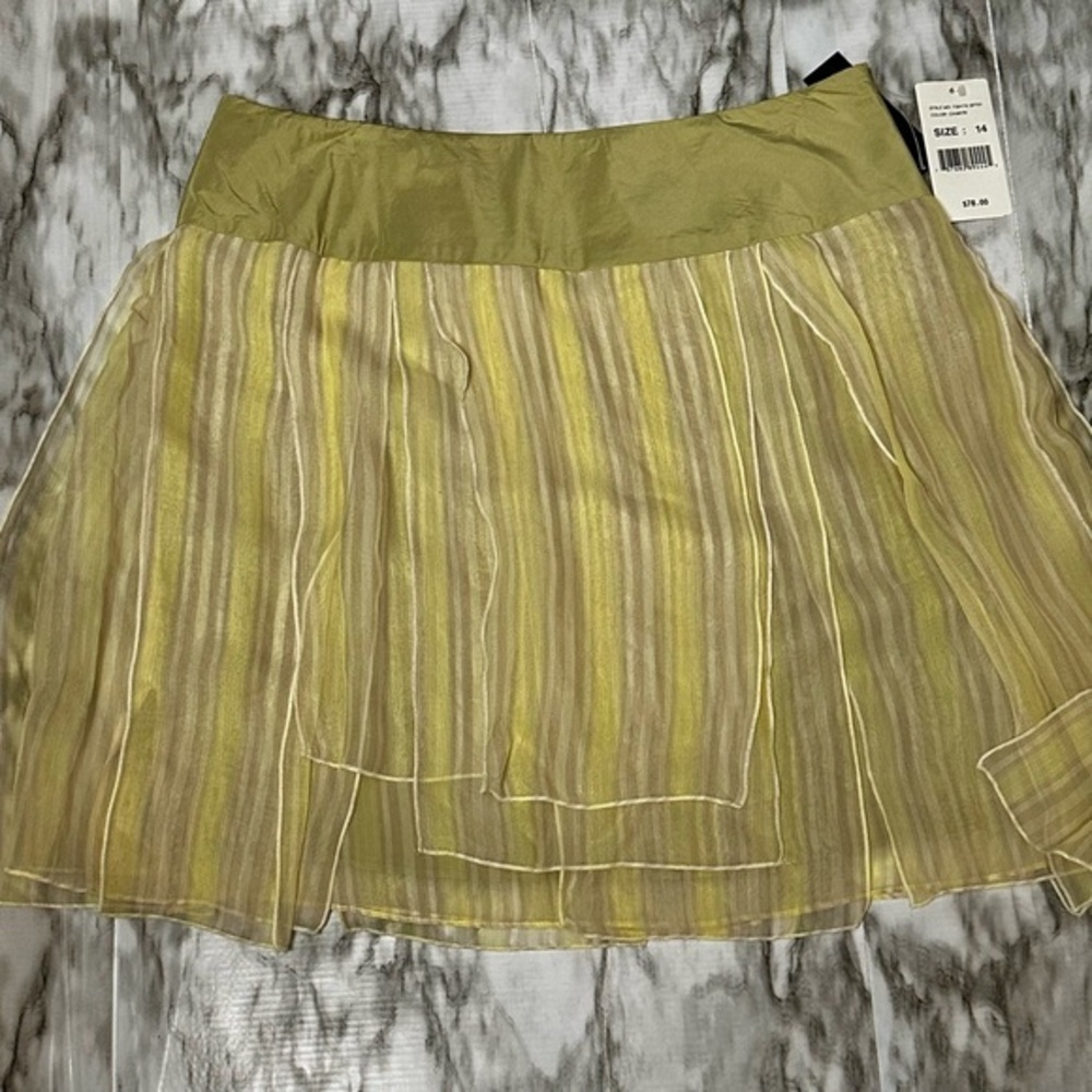 Striped Yellow and Green Silk Drop Waist Layered Side Zip Skirt Whimsical Airy